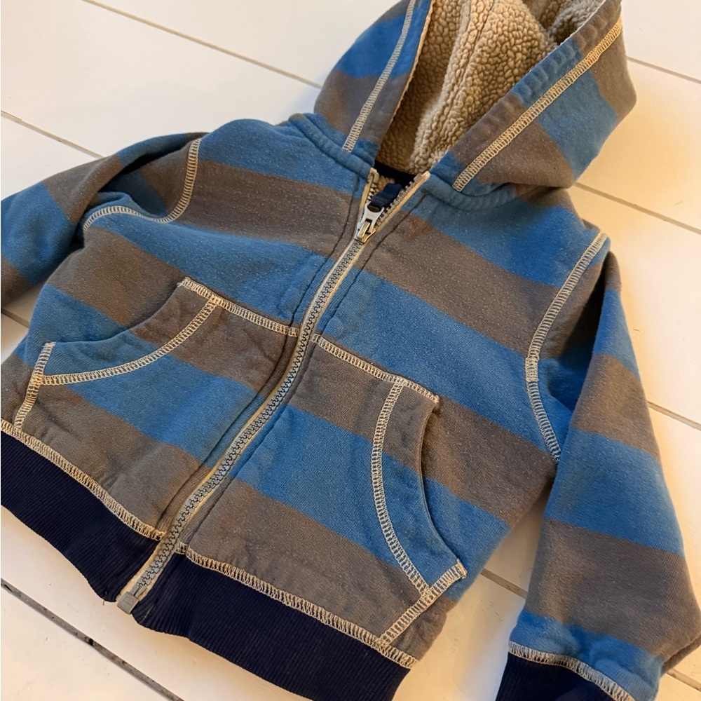 Hanna Andersson Striped Blue and Brown Kids Hoodie